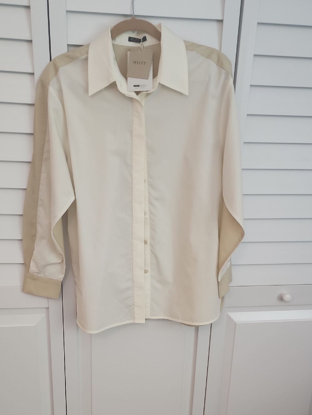MOTF Cream and Beige Long-Sleeve Dress Shirt